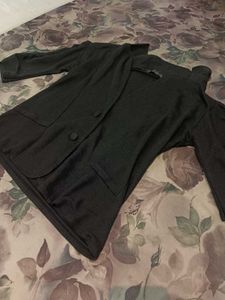 Black Ruched Sleeves Blazer