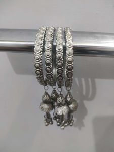 Set of Black and Blush Pink Bangles ,silver B