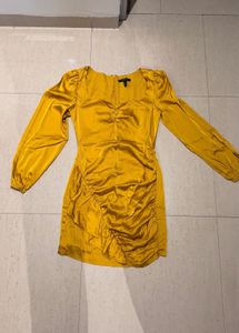 Golden Ruched Satin Dress