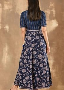 Floral Printed V Neck A-Line Ethnic Maxi Dress