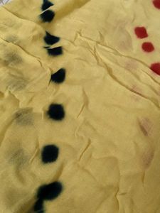 Yellow Bandhani Dupatta with Red &amp; Green Dots