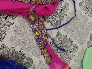Pink &amp; Blue Embroidered Anarkali Kurta Set