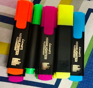 Highlighter Pen, Restick Notes, Glue, Apsara Pencil