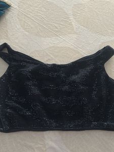 Sparkling Navy Blue Sequin off shoulderBlouse