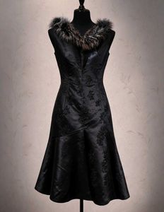 Elegant Black Dress with Faux Fur Collar
