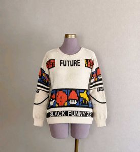 Retro Graphic "Future" Knit Boxy Sweater