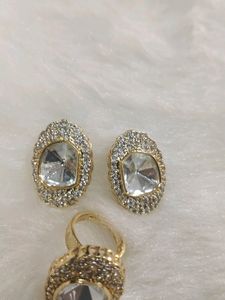Polki Kundan Earing N Finger Ring Set
