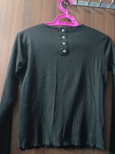 Ribbed Black Long Sleeve Top
