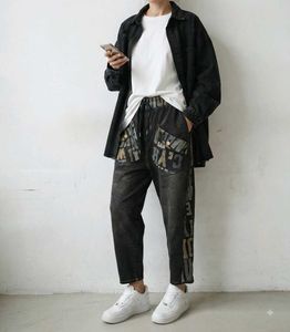 Stylish Washed Black Denim Cargo Pants