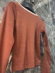 Brown Square-Neck Full-Sleeve Crop Top 🤎