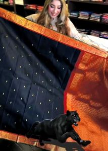 Elegant Black &amp; Gold Banarasi Silk Saree