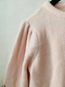 Cute Pink Puff Sleeve Cropped Sweater