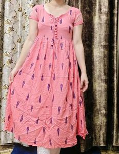 Pink Kurta with Purple Leaf Print