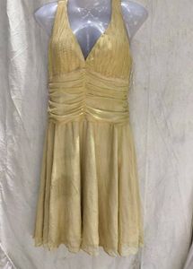16J6. Chic Yellow V-Neck Ruched Mini Dress
