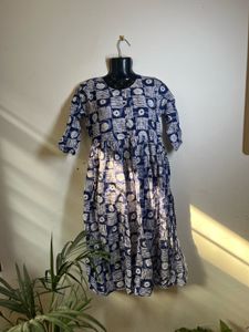 Elegant Blue Printed Midi Dress