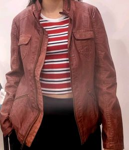 Dark Brick Red Leather Moto Jacket