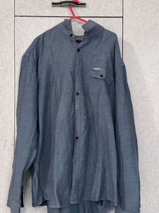 Men's Blue Textured Button-Up Shirt