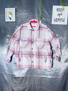 Pink Plaid Oversized Button-Up Shacket Shirt