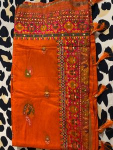 Vibrant Orange Embroidered Saree