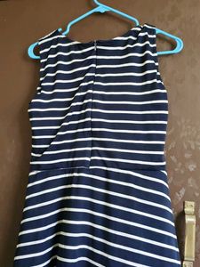 Navy &amp; White Striped Peplum Dress
