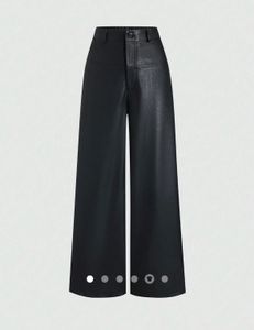 Stylish Black Faux Leather Wide Leg Pants