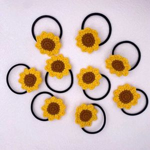 Handmade Crochet Sunflower Hair Ties Set of 8
