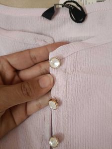 Light Pink Button-Up off shouldered Cropped Top