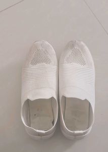 White Slip-On Knit Sneakers
