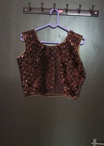 Elegant Sequin Top &amp; Printed Skirt Set