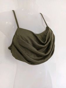 Stylish Olive Green Draped Crop Top