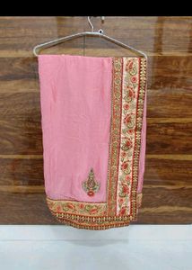 Elegant Pink Embroidered Silk Saree