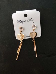 Heart Dangle Earrings with Clear Stone Accents
