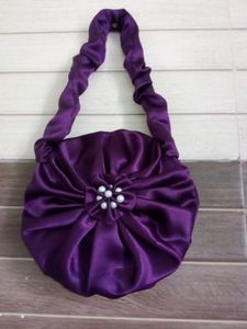 Elegant Purple Satin Clutch with Pearls