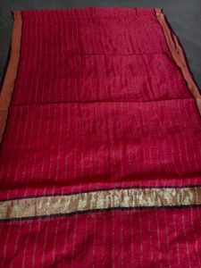 Elegant Red Saree with Golden Stripes