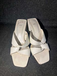 Zara White Block Heels Mules