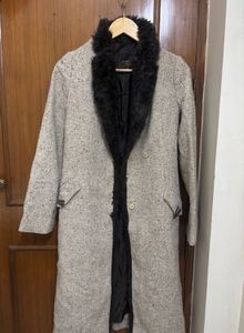 Single-Breasted Faux Fur Notched Lapel Overcoat