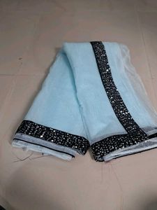 Elegant Light Blue Sequined Saree