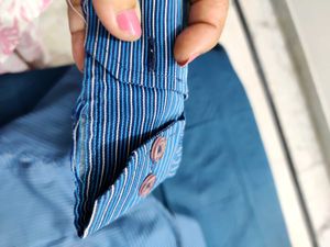 Vivaldi Blue Striped Cotton Rich Shirt