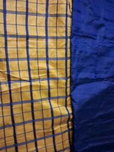 Yellow &amp; Blue Checkered Saree