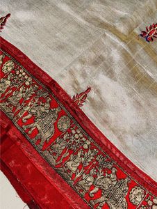 Elegant Cream &amp; Red Silk Saree