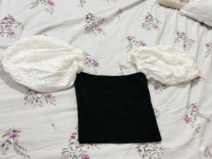 🏷️ Zara Off-Shoulder Cable Knit Puff-Sleeves