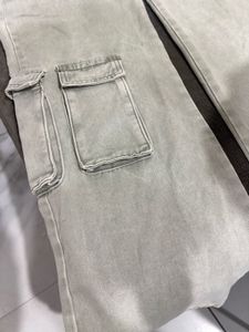 Light Grey Denim Cargo Pants