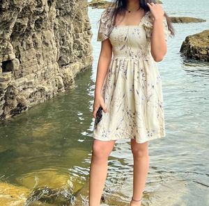 Floral Smocked Square Neck Dress