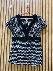 Loft Black & Blue Wave Pattern Top l 28