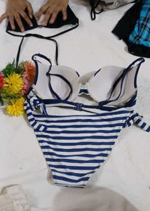 Blue &amp; White Striped Bikini Set