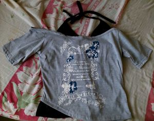 Grey Off-Shoulder Top with tie up at the neck