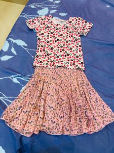Cute Floral Skirt &amp; Circle Print Top Set