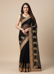 Elegant Black & Gold Embellished Saree