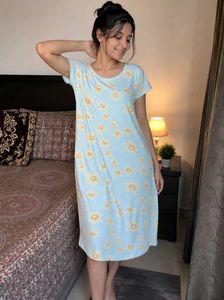 Cute Light Blue Printed Nightgown