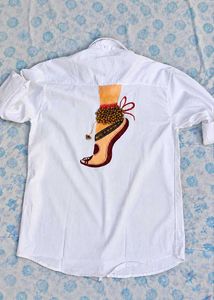 White Shirt with Indian Foot Design